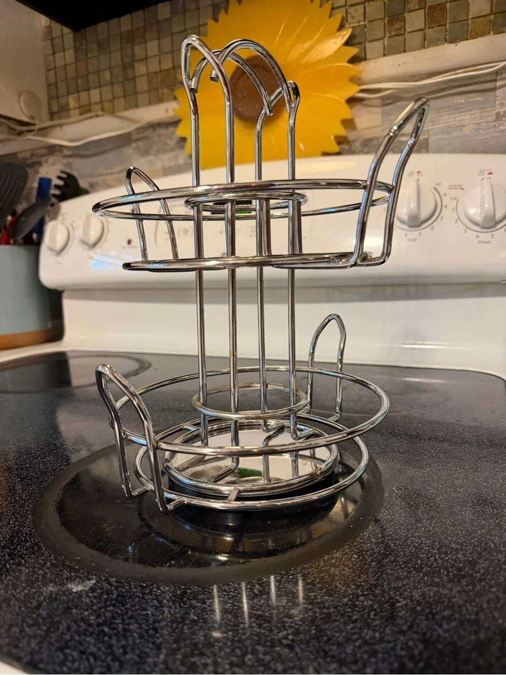 Chrome Rotating Spice Rack with Black-Lid Glass Jars - Home Kitchen